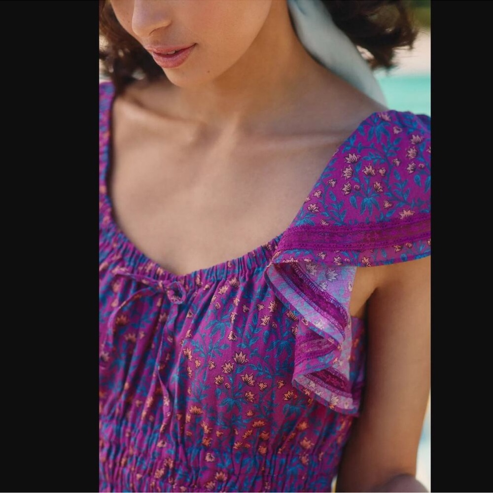 NWT Anthropologie Roller Rabbit Purple Pink Floral Mini Dress - Picture 4 of 11